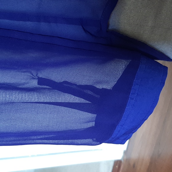 FREE PEOPLE Button Down Sapphire Blue Sateen & Sheer Slightly Fitted SZ Small - Picture 3 of 7